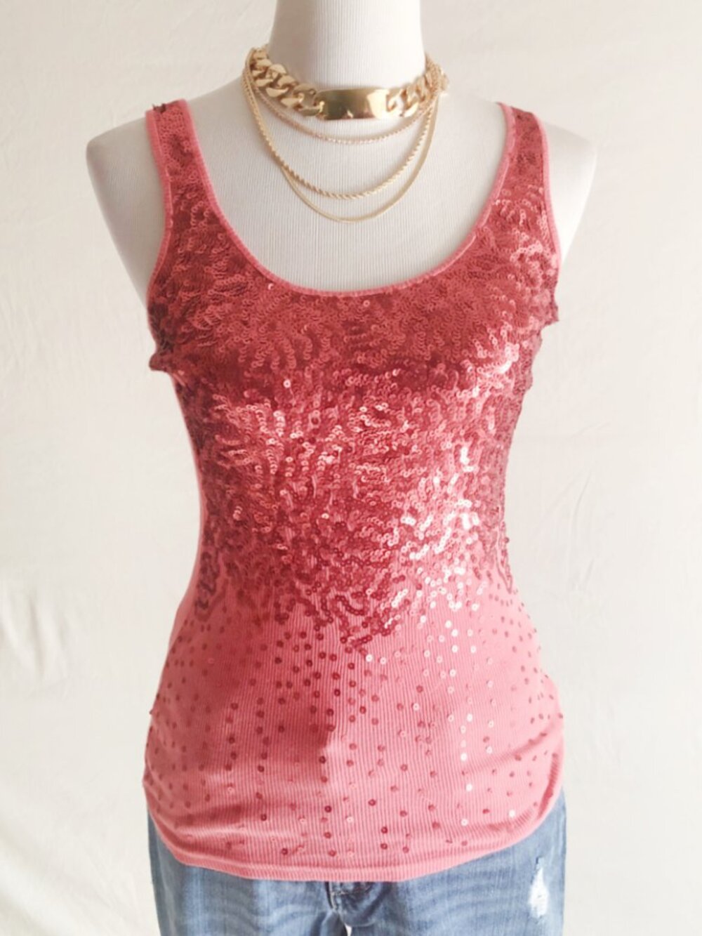 Retro Bebe 2B Salmon Pink Sequin Tank Top Size XS